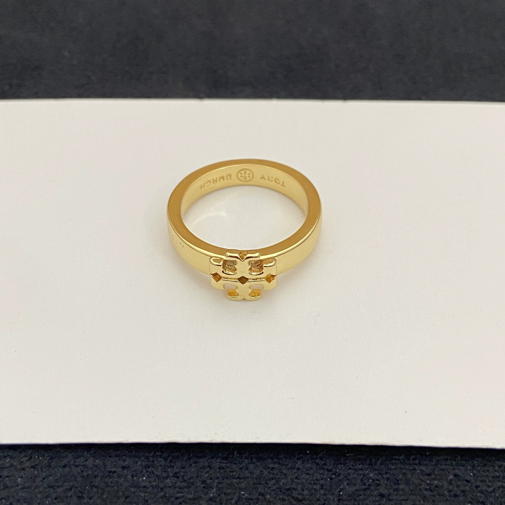 Tory Burch Petite Geometric Letter Inlay Ring Metal